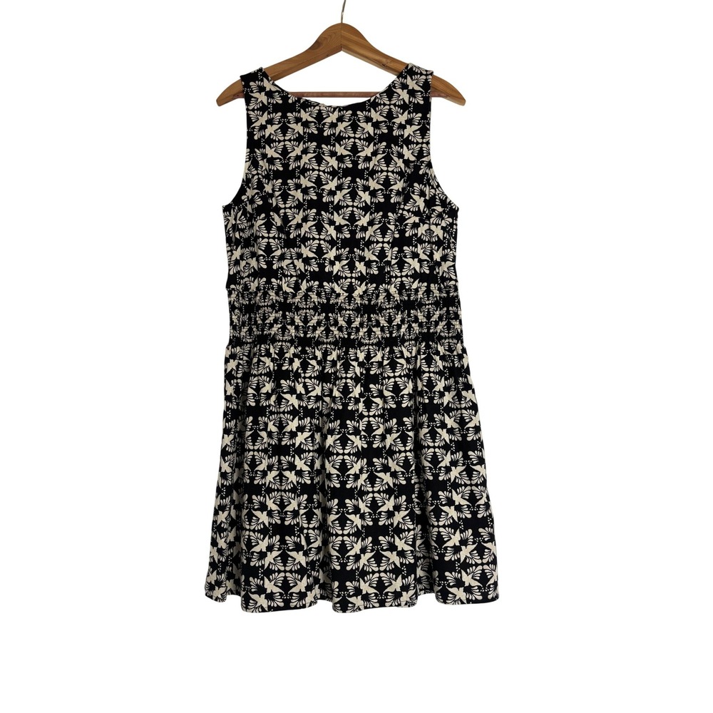 Universal Thread Womens Black White Birds Smocked Waist Mini Dress L NWT